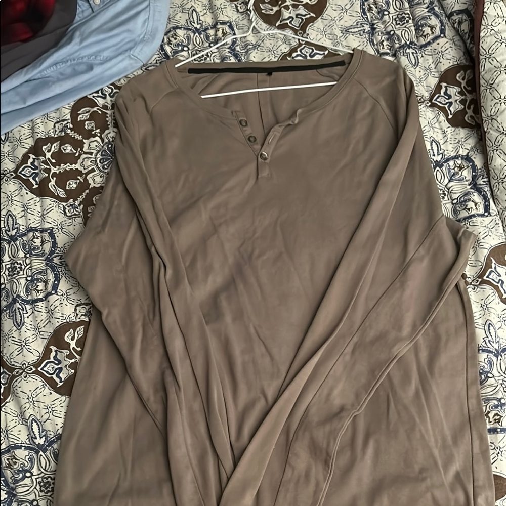 Alphalete Taupe Long Sleeve Henley Shirt